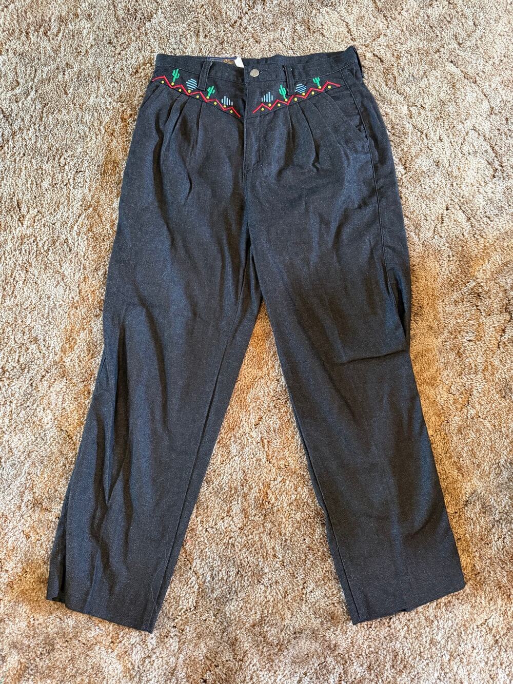Vintage Panhandle Slim Southwestern Embroidered High-Waisted Pants Pleated